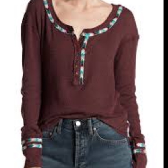 Free People Tops - We The FREE PEOPLE Rainbow Thermal Burgundy Henley